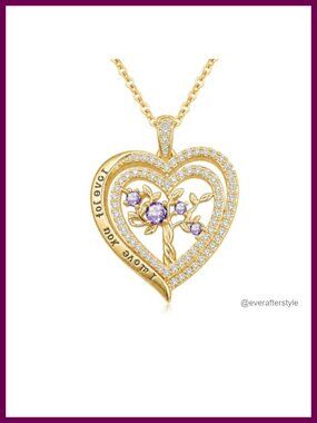 14K Gold Tree of Life Heart Pendant Necklace Women Birthstone